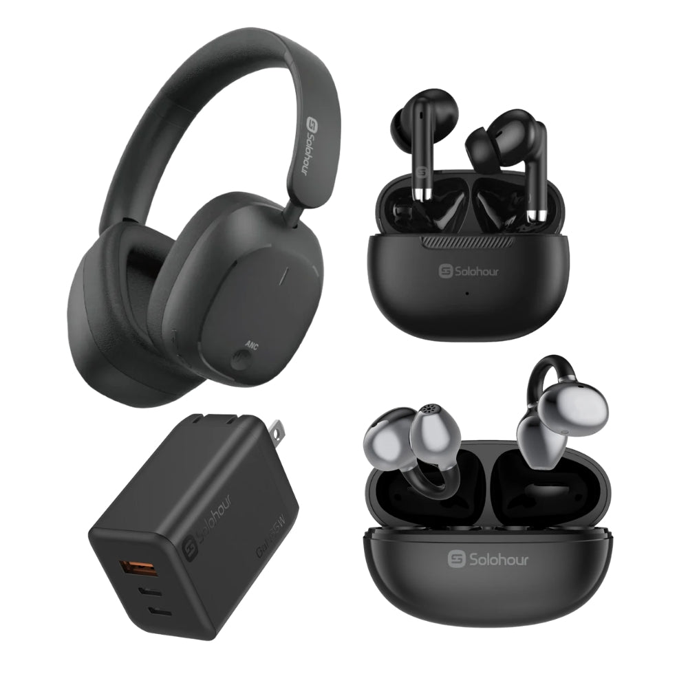 Kit Solohour Elite Audífonos Over-ear H10 + In-ear ST3 + Cargador 65W GaN + Open-Ear ST7