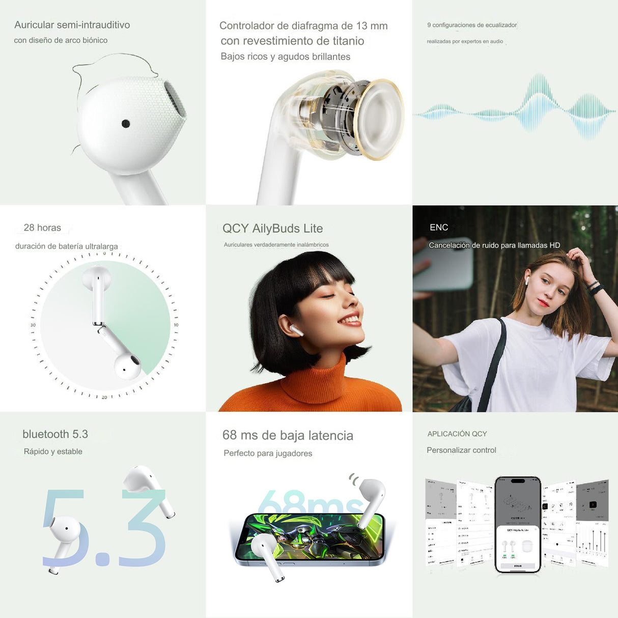 Audifonos Inalambricos QCY T29 Ailybuds Lite In-ear TWS, Bluetooth 5.3, Baja latencia de 68ms - Orro Home Perú