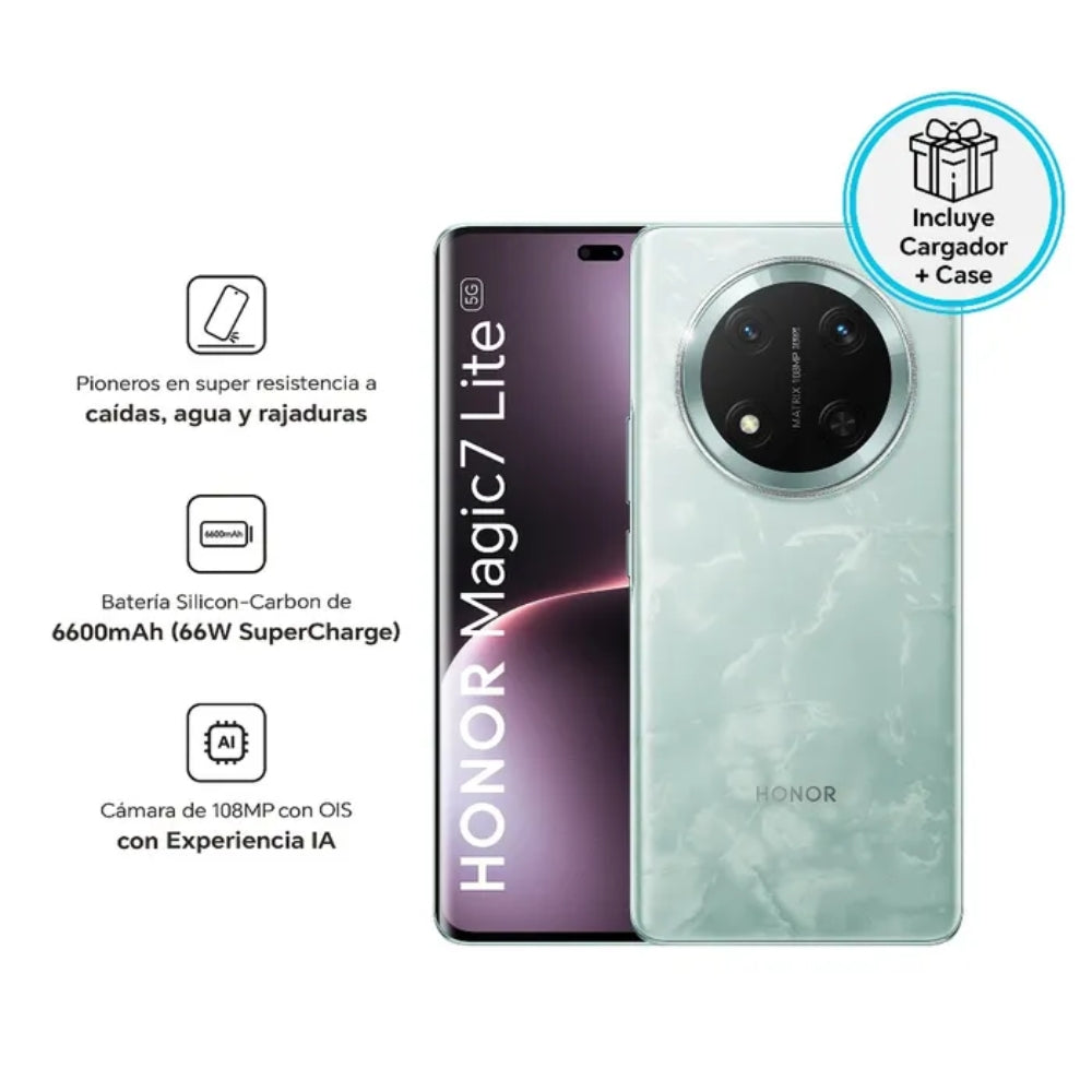 Celular Honor Magic7 Lite Eu 256Gb + 8Gb Jade Cyan 108 Mp 6.78"