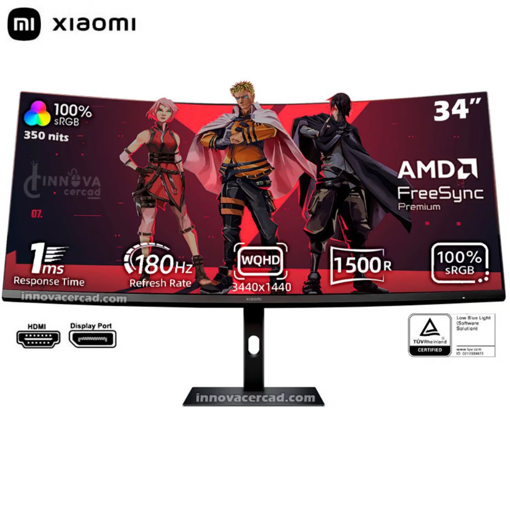 Monitor Gamer Xiaomi Curvo G34WQi de 34 pulgadas con AMD FreeSync Premium, WQHD 3.440 x 1.440, 21:9, 144Hz, 4ms, 300lm, 121% sRGB, 2 HDMI