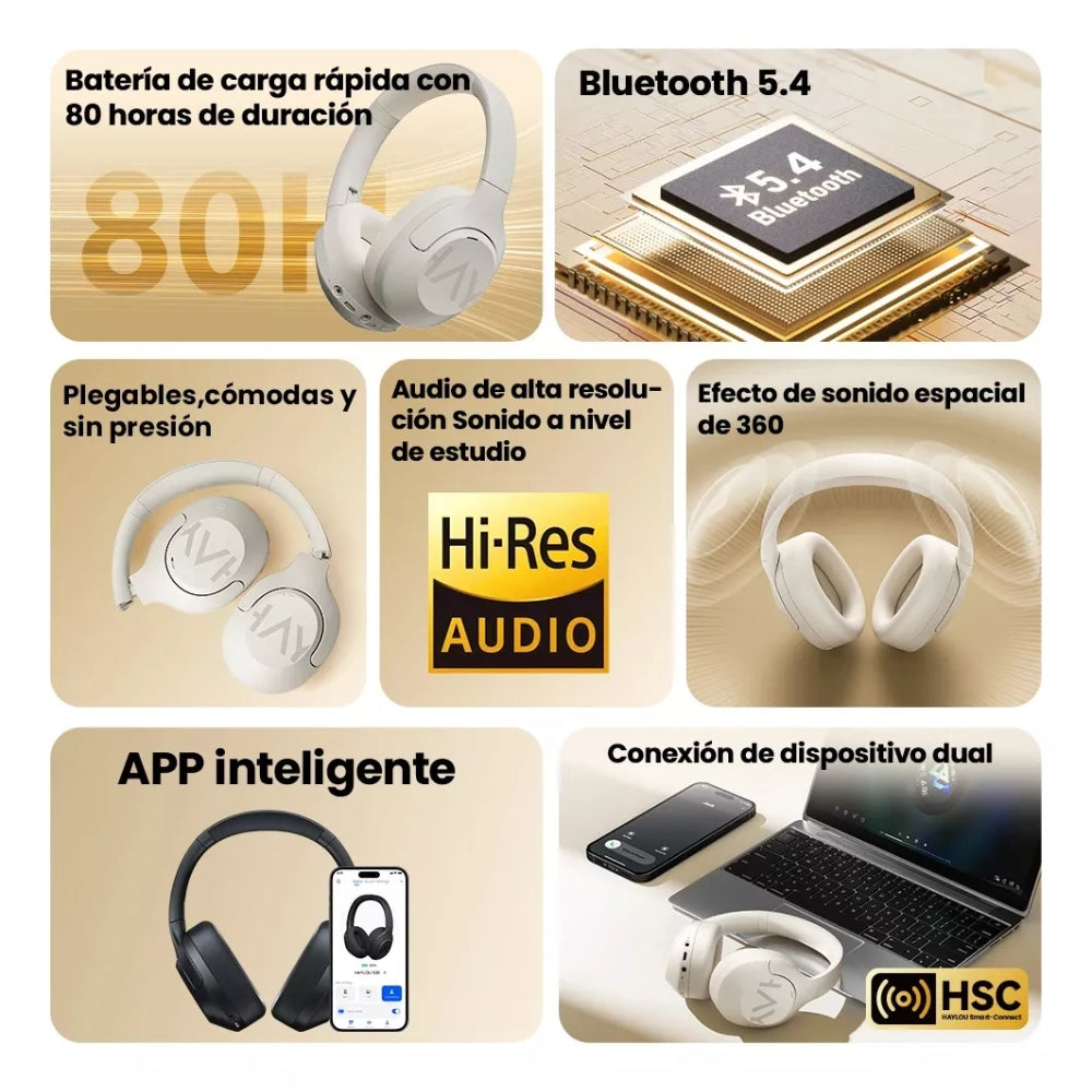 Audífonos Inalámbricos Haylou S30 Pro, Micrófono Desmontable, Cancelación De Ruido -43db, 80 Horas De Reproducción, App De Sonido Personalizado