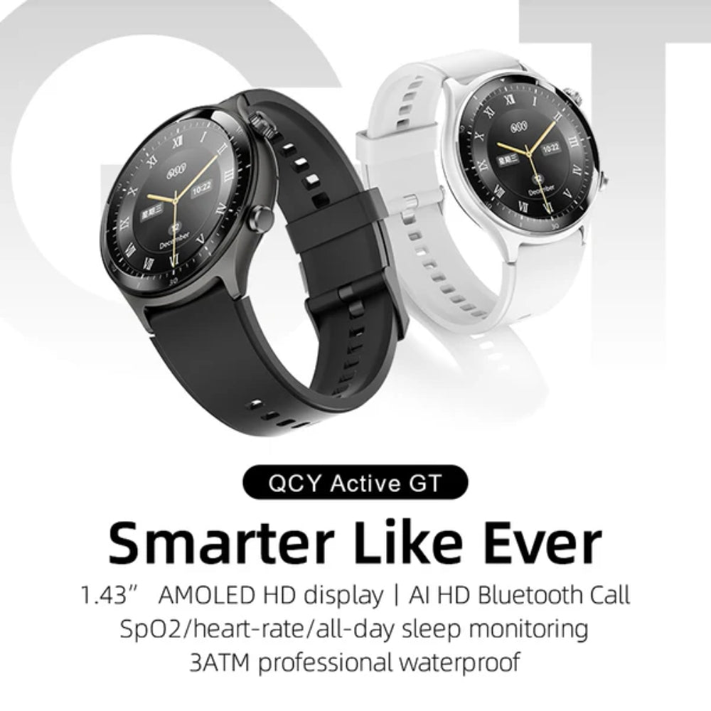 Reloj SmartWatch Bluetooth QCY Active GT Amoled 1.43", Resistente al agua ATM3, Más de 120 modos deportivos