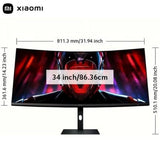 Monitor Gamer Xiaomi Curvo G34WQi de 34 pulgadas con AMD FreeSync Premium, WQHD 3.440 x 1.440, 21:9, 144Hz, 4ms, 300lm, 121% sRGB, 2 HDMI