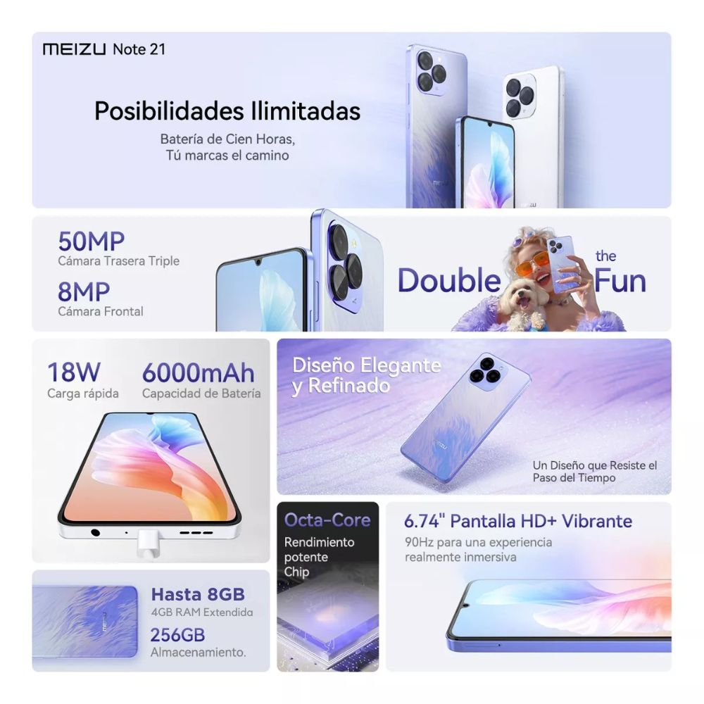 Celular Meizu Note 21 4GB RAM 256GB, Conectividad 4G, Pantalla 6.74” HD, Cámara 50 MP, Batería 6000 mAh