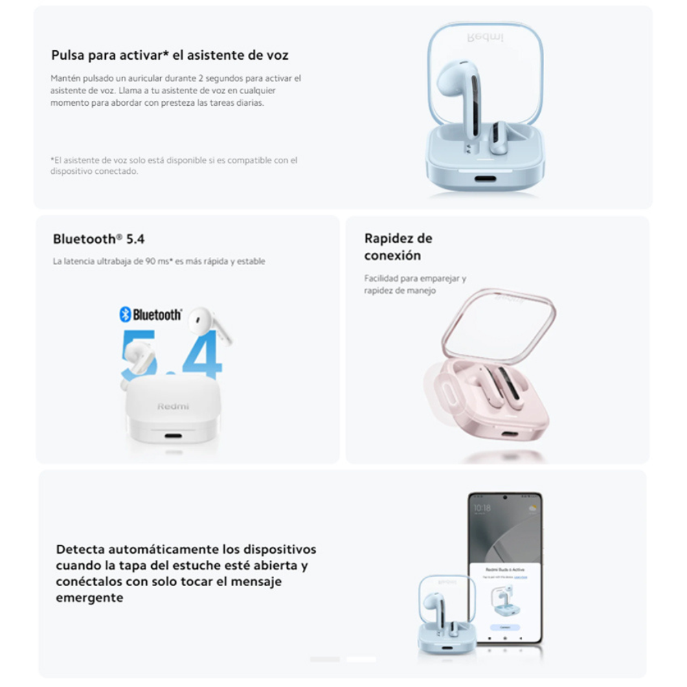 Audifonos Inalámbricos Xiaomi Redmi Buds 6 Active, Bluetooth 5.4. Graves Potentes, 30 Horas de Batería