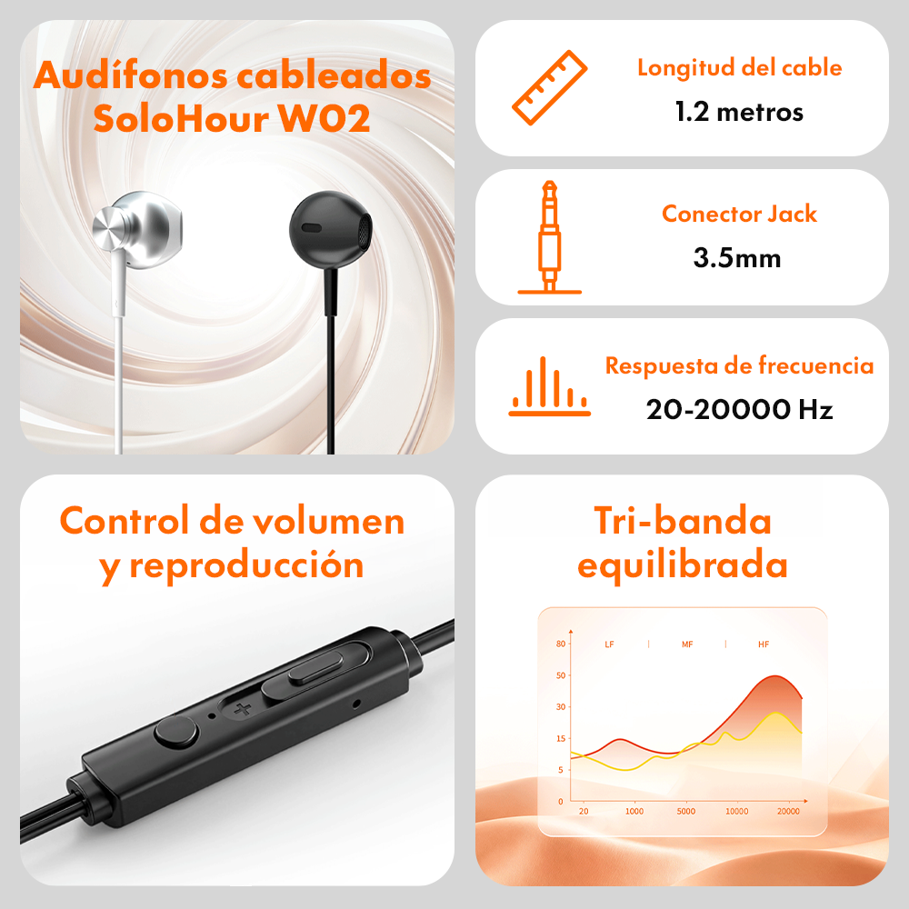 Audífonos cableados SoloHour W02 jack 3.5mm