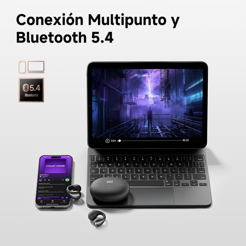 Audífonos Inalámbricos QCY Crossky C30 Con Clip Para Oreja, Open-ear, Bluetooth 5.4, 25 Horas De Batería, Protección IPX4 Contra Salpicaduras, Deportivos