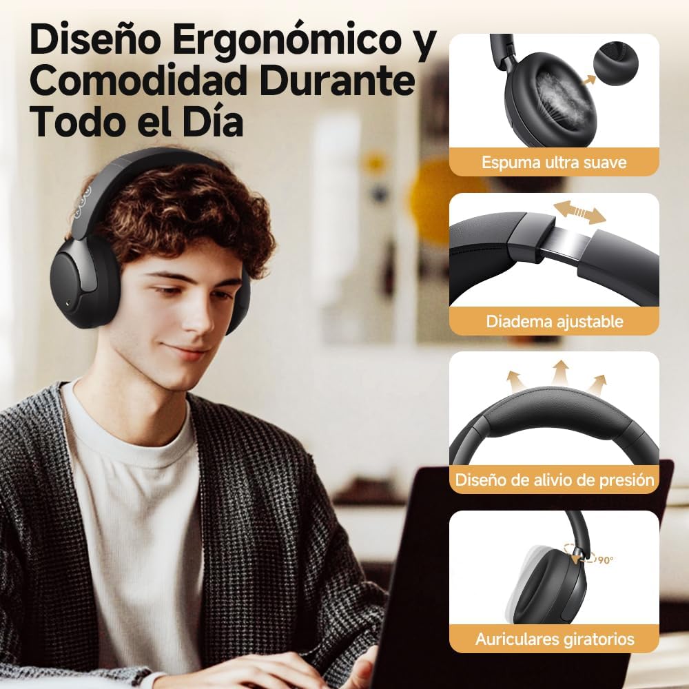 Audífonos Inalámbricos QCY H3 Pro, Cancelación Activa de Ruido -50dB, Bluetooth 5.4, Audio Hi-Res, Codec LDAC, 55 Horas de Batería