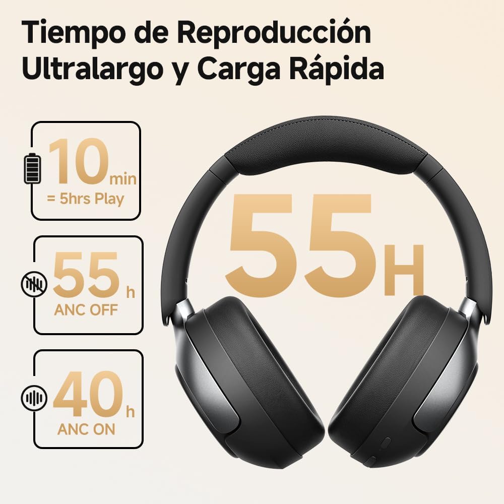 Audífonos Inalámbricos QCY H3 Pro, Cancelación Activa de Ruido -50dB, Bluetooth 5.4, Audio Hi-Res, Codec LDAC, 55 Horas de Batería