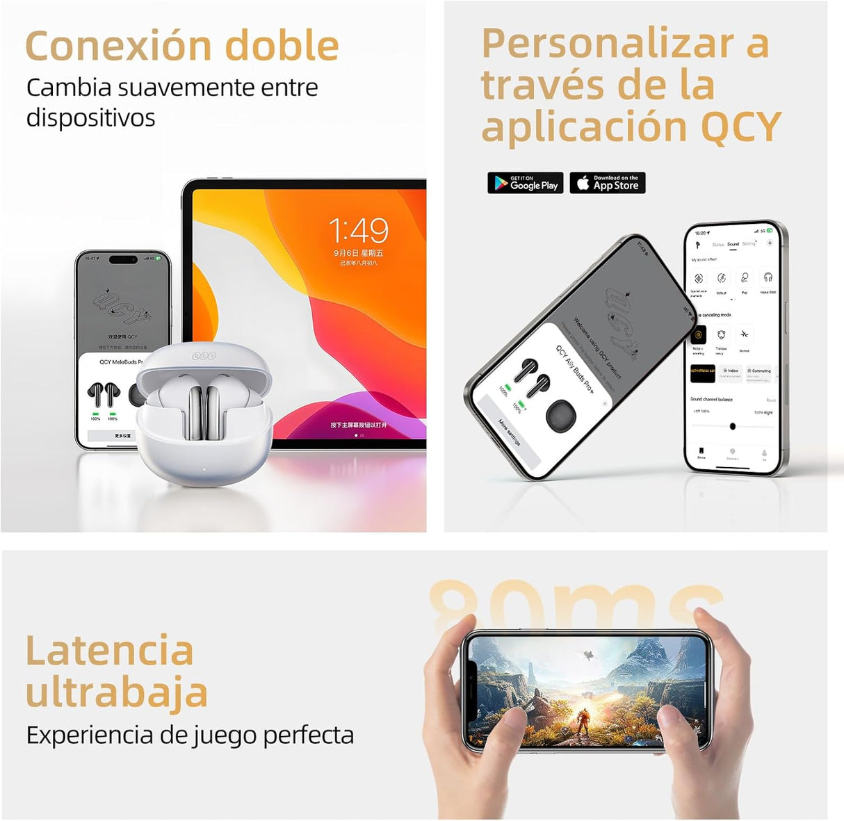 Audifonos Inalambricos QCY Melobuds Pro HT08, Audio Hi-Res, Codec LDAC, 34 horas de reproducción, 6 microfonos integrados, Graves Potentes