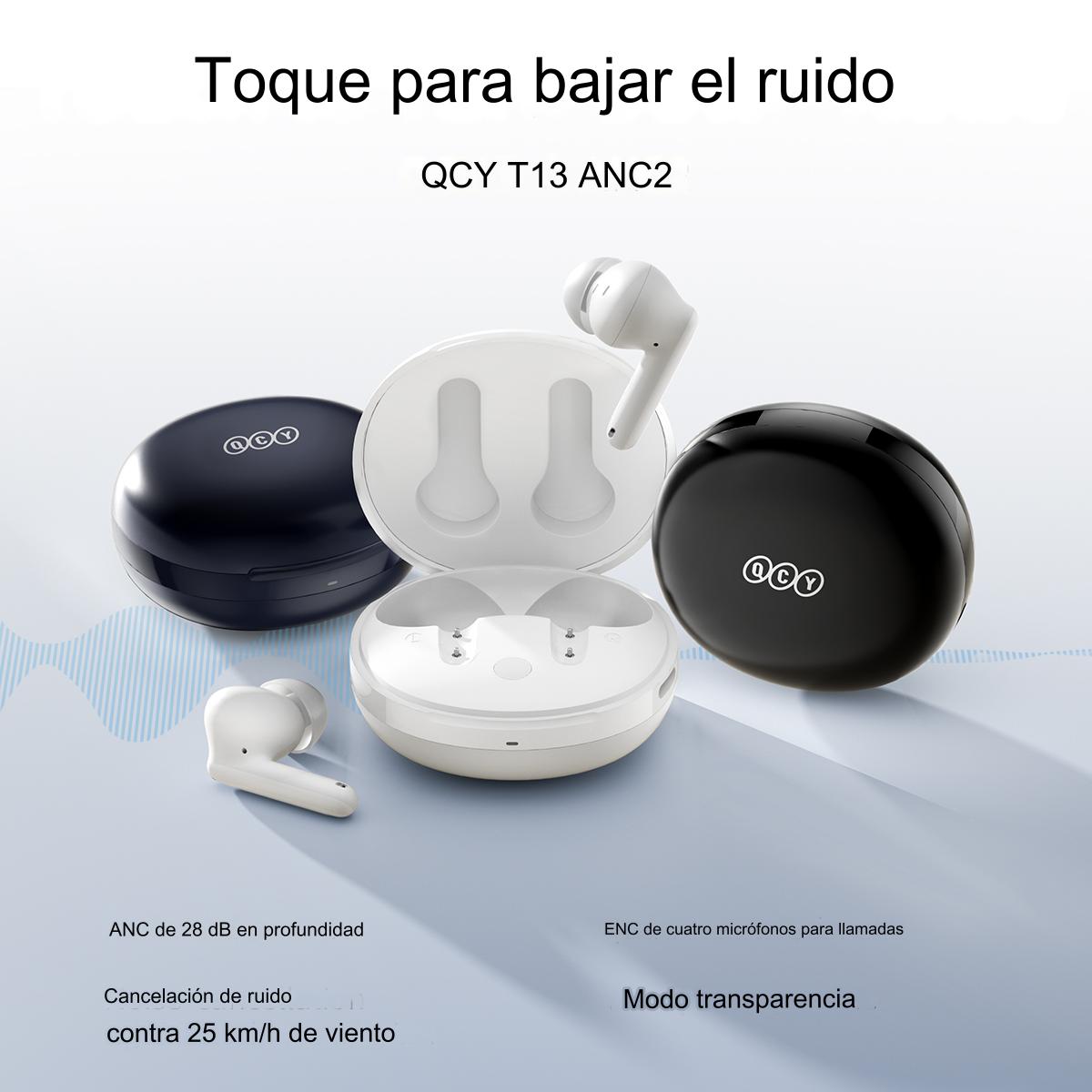 Audífonos Inalámbricos QCY T13 ANC2, con Cancelación Activa de Ruido -28dB, Bluetooth 5.3, 30 Horas de Uso, Sonido Personalizable, Modo Transparencia - Orro Home Perú