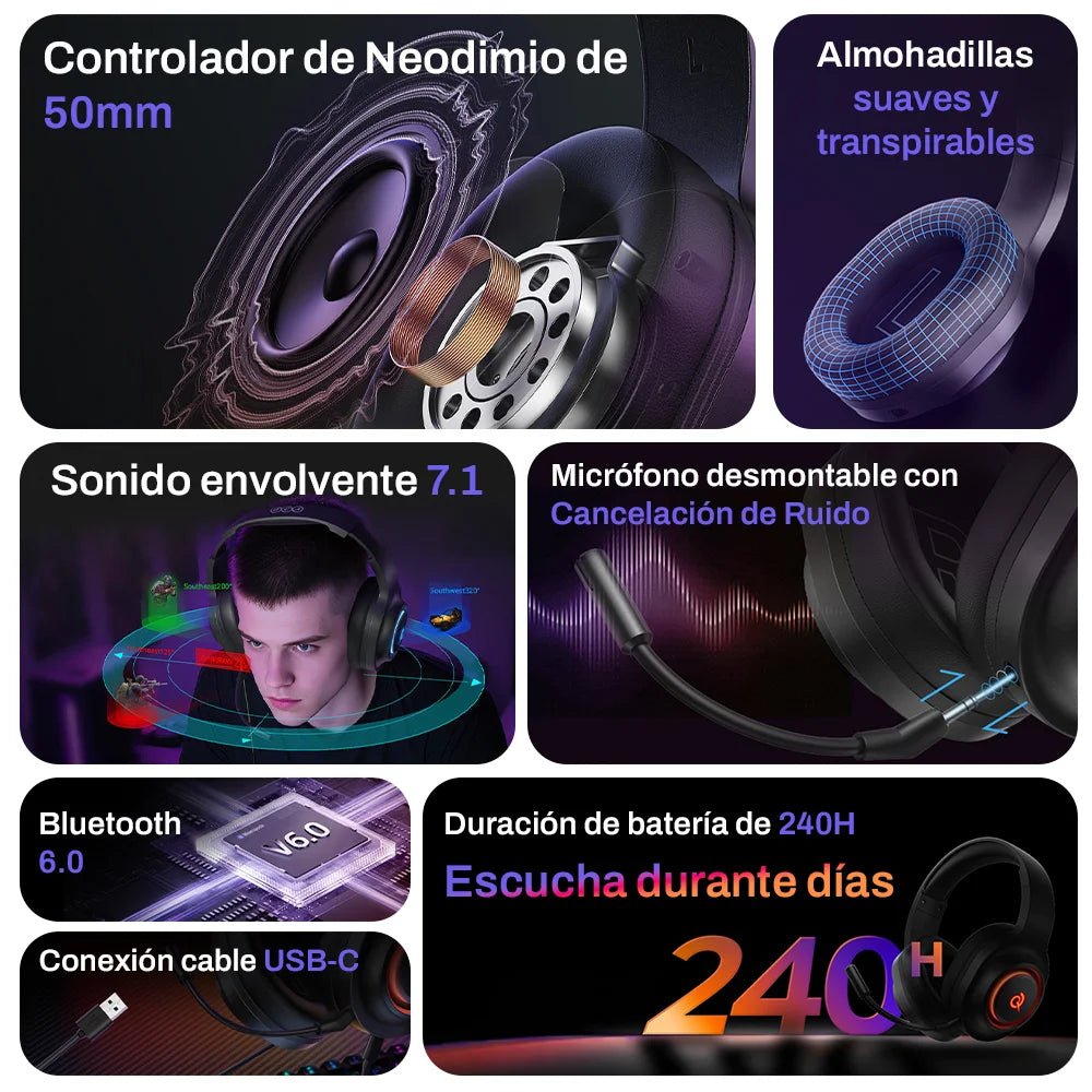 Audífonos Inalámbricos Gamer QCY HeroAD V200 triple conexión - Orro Home Perú