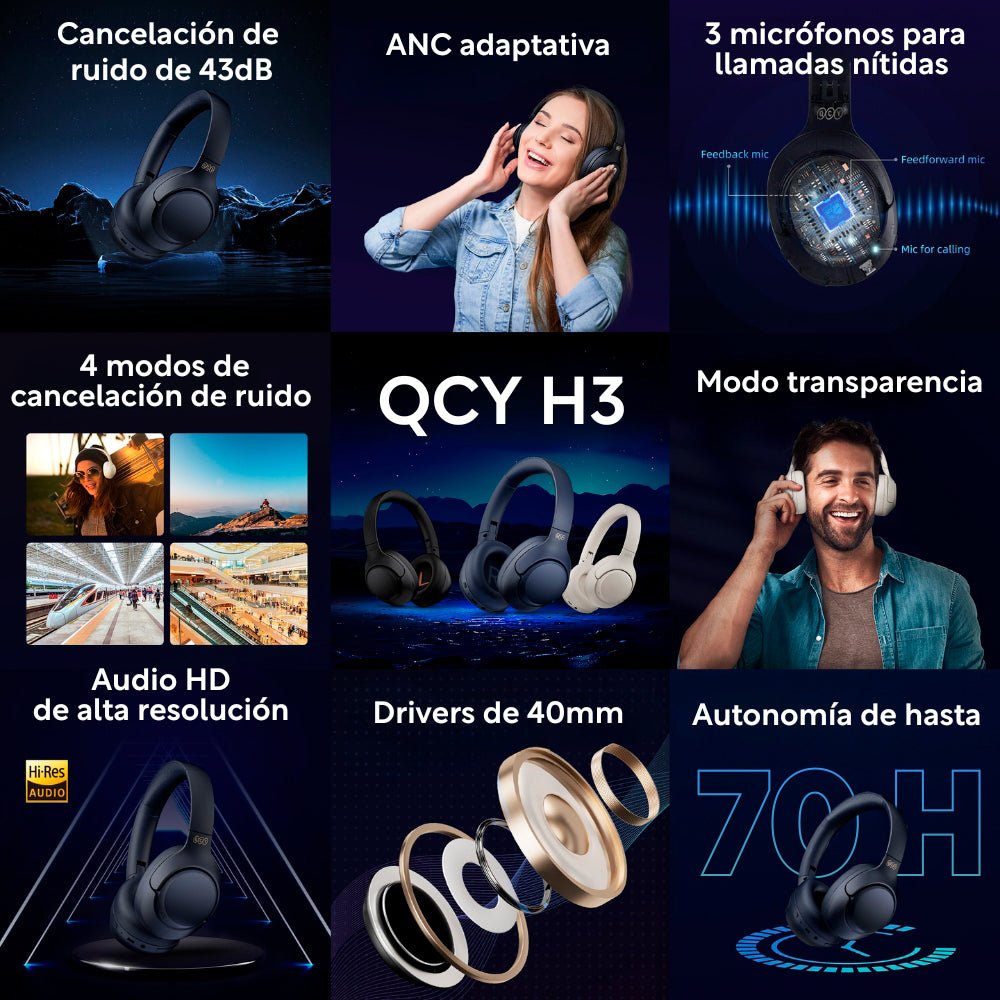 Combo QCY audífonos over-ear H3 + audífonos Crossky C10 - Orro Home Perú