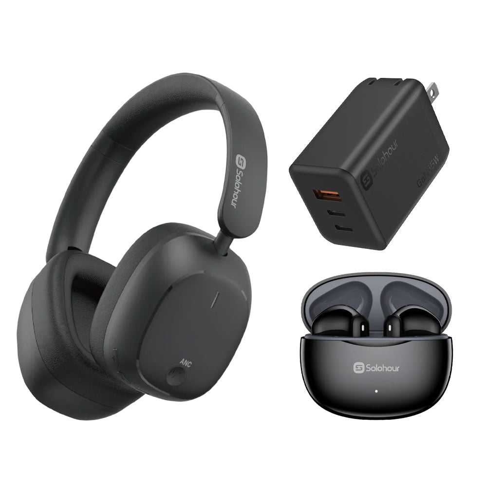 Kit SOLOHOUR Sound & Charge: Audífonos H10 + ST9 + Cargador de pared 65w - Orro Home Perú