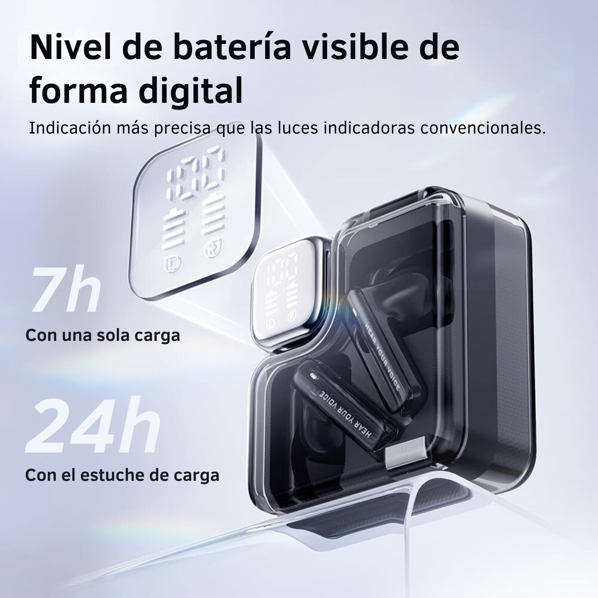 Audifonos inalámbricos QCY Melobus Neo T31, Bluetooth 5.3, 4 microfonos integrados ENC, diseño transparente, pantalla LED y conexión dual - Orro Home Perú