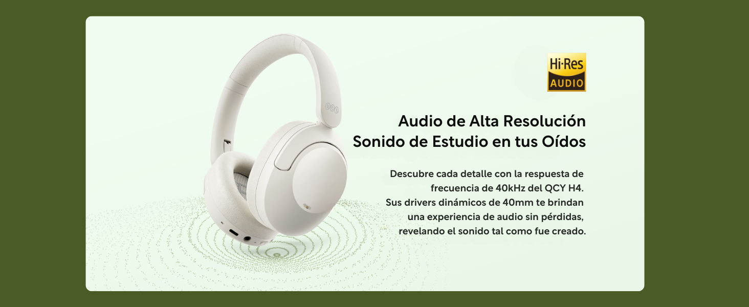 Detalle driver audífono QCY H4, sonido Hi‑Res. QCY H4, QCY H4 Pro, QCY HT07, QCY H4 Perú, QCY H4 ANC, QCY H4 precio Perú