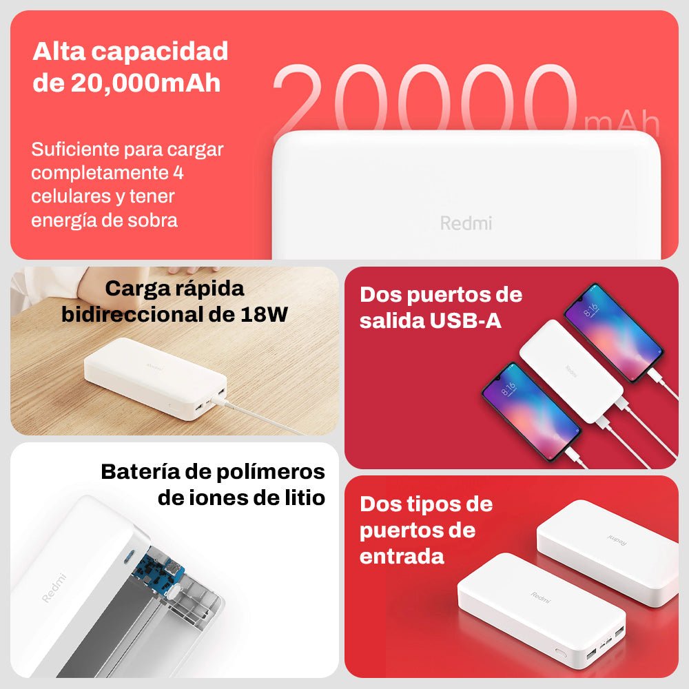 Xiaomi Redmi Power Bank 20000 mAh, 18w - Orro Home Perú